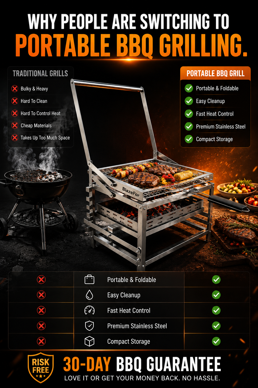 Blaze For F1 Adjustable Charcoal Rotating Grill