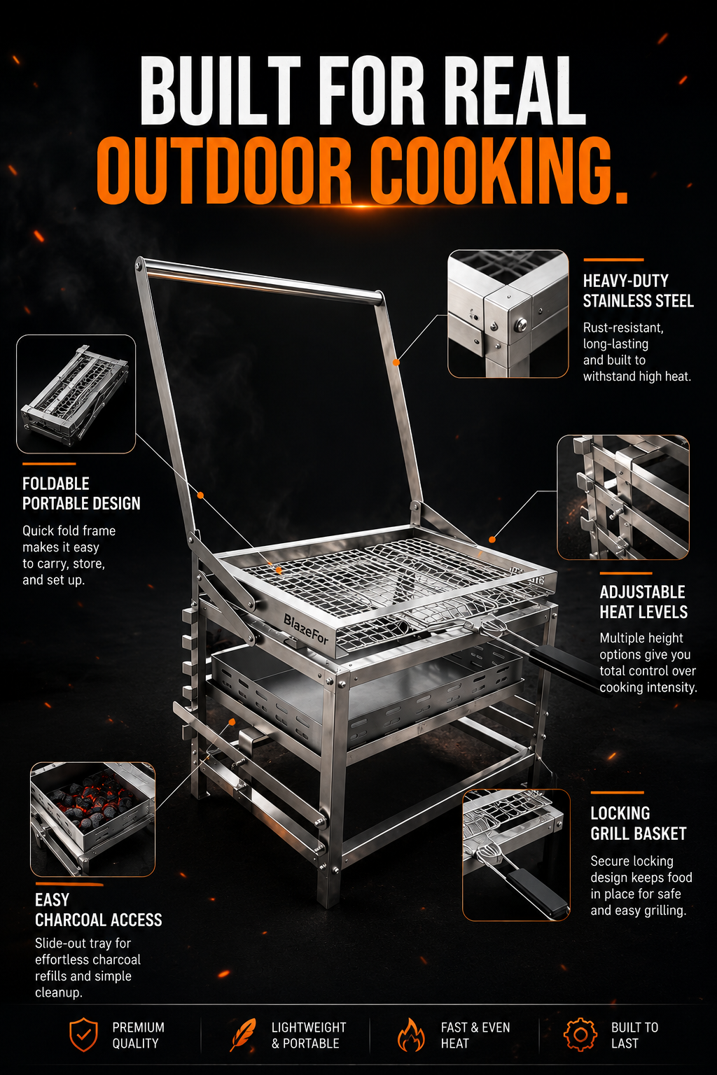 Blaze For F1 Adjustable Charcoal Rotating Grill